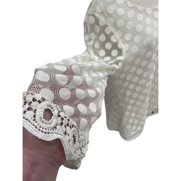 Style&Co. XL Polka Dot Lace Mesh Overlay Top With Crochet Cuffs & Hem in Cream - Picture 6 of 11